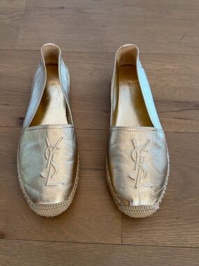 Saint Laurent Logo Metallic Gold Espadrille. Like new! Size 9 39EU